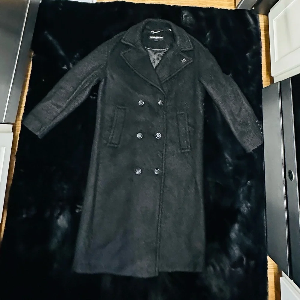 KARL LAGERFELD Black Long Double Breasted Coat